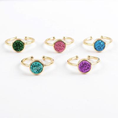 China ZG0362 agate ring 9mm gold savory natural druzy round fashionable druzy adjustable ring for sale