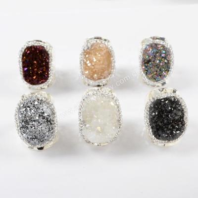 China 2019 New Arrival JAB939 Crystal Rings With Druzy Titanium Micro Paved Silver Rings Jewelry for sale