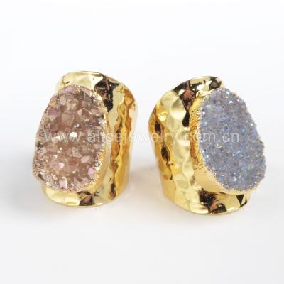 China ALLOY Natural Druzy Agate Rings Ring Freedorm Sparkle Druzy Gemstone Drusillary Open Rings Agate Titanium for sale