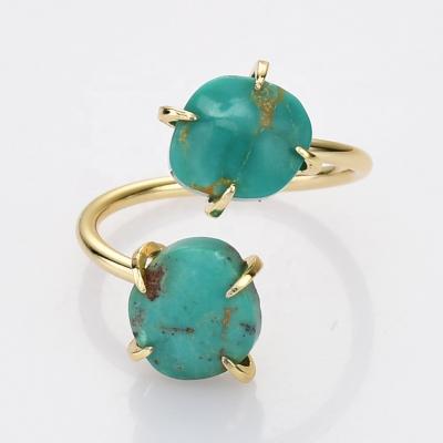 China ZG0486 TRENDY Alice Jewelry Gold Plated Fork Setting Natural Turquoise Fashion Jewelry Rings for sale