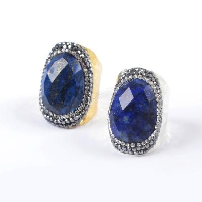 China JAB947 2019 new arrivals lapis lazuli crystal ring with rhinestone paved lapis lazuli for sale