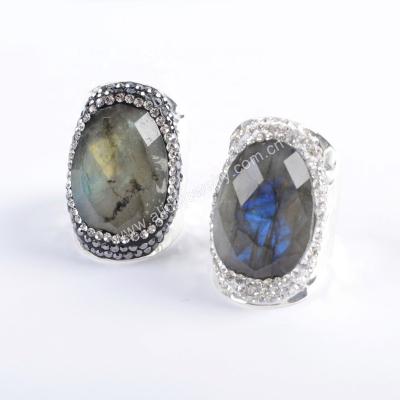 China Gemstone JAB945 crystal labradorite ring with paved rhinestone, CZ ring labradorite ring for sale