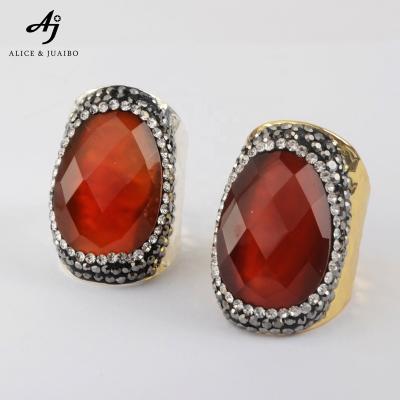 China JAB975 Carnelian Agate Natural Red Gemstone Crystal Ring Jewelry Gold Rings For Women for sale