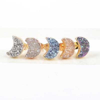 China 18K Agate Gold Plated True Druzy ALLOY Crescent Moon Druzy Earring GO913 Stud Earrings for sale