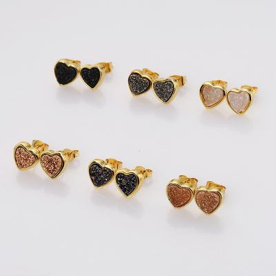 China TRENDY Color Plated Natural Agate Druzy Studs Non Tarnish 2022 Earrings Heart Druzy Stud Earrings for sale