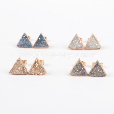 China Stud earring G0915 fashion agate jewelry druzy earrings with color triangle druzi boho titanium earrings for women jewelry for sale