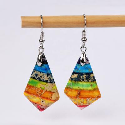 China TRENDY Rainbow Color Sea Sediment Jasper Dangle Earrings Summer Holiday Mother Gifts Earrings WX1993 for sale