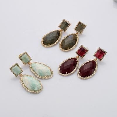 China WX2149 CLASSIC Gold Plated Multi-Kind Stone Micro Pave For Dangle Earrings Natural Gemstone Luxury Drop Earrings for sale