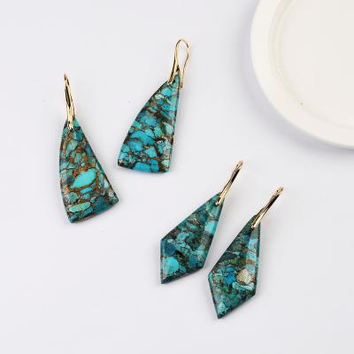 China G2078 Big BOHEMIA Turquoise Dangle Earring Slice Genuine Turquoise Jewelry Drop Earring For Women for sale