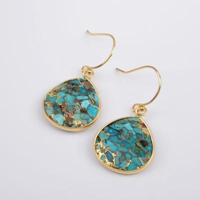 China BOHEMIA G1858 Teardrop Gold Plated Unique Boho Copper Turquoise Earrings Drop Turquoise Earring 2021 for sale