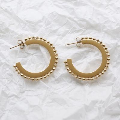 China CLASSIC unique AJ273 gold plated large hoop earring beaded stainless steel hoop earring for sale