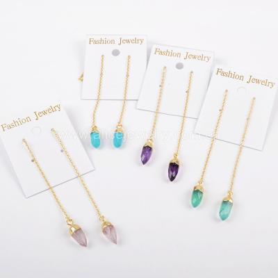 China Latest Gold Plated Earring Designs Wholesale Natural Stone ALLOY G1309 Long Drop Earrings New 2019 for sale