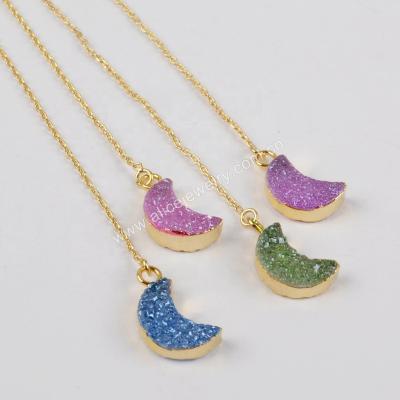 China 10 Years Experience G1387 Wholesale Crescent Moon Druzy Agate Druzy Threader Earrings for sale