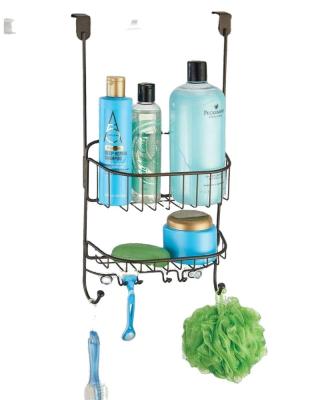 China Eco-friendly Metal Wire Bathroom Shower Door Caddy Organizer With Built-in Hooks Storage Basket For Bathroom for sale