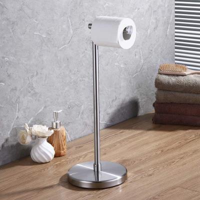 China Eco-friendly 304 Stainless Steel Bathroom Toilet Paper Holder Stand Up Modern Free Standing Tissue Paper Roll Holder for sale