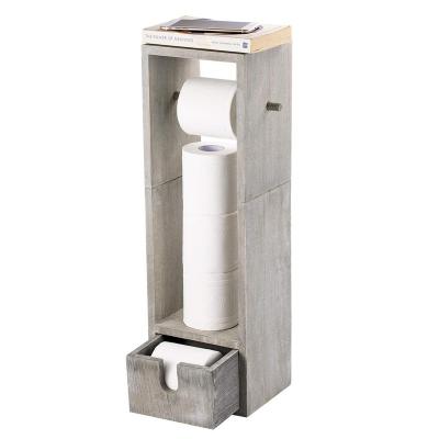 China Waterproof Wooden Toilet Paper Holder Bathroom Standing Toilet Paper Holder With Storage for sale