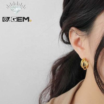 China FASHIONABLE R.GEM. New Design Geometric Shape Hopp Sterling Silver Earring Studs Wholesale for sale