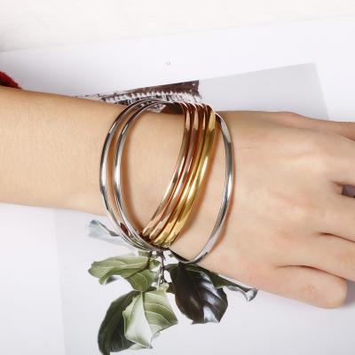 China R.GEM adjustable size. Plating 18K Gold 7pc Rose Gold Silver Gold Bangle Bracelet Set for sale