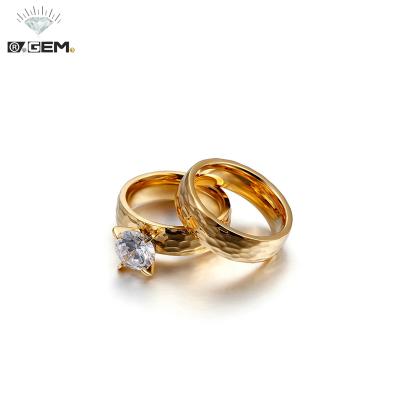 China FASHIONABLE R.Gem 6mm 18k Gold Wedding Zircon Stainless Steel Couples Ring Jewelry For Women Men for sale