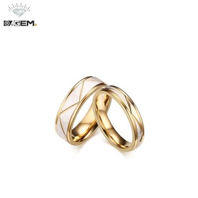 China Romantic R.Gem. 18K Yellow Gold Plated Engraved Wedding Name Couple Stainless Steel Ring for sale