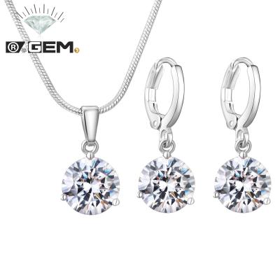 China R.GEM CLASSIC. Environmental Friendly Copper Cubic Zircon 3A Necklace Earring Clip Jewelery Set for sale