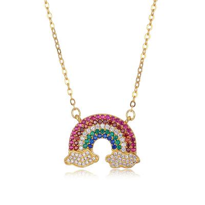 China R.GEM CLASSIC. Zircon 3A Crystal Copper Chocker Rainbow Necklace Cute Gold Plating for sale