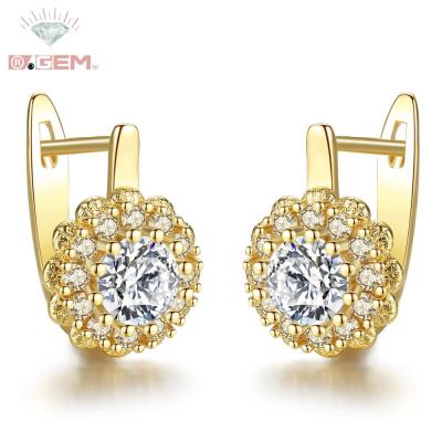 China Classic R.GEM. Wholesale Real Amazon Gold Plating Clip Back Earring Zircon With Flower Shape for sale