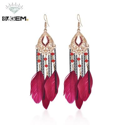 China Vintage R.GEM. Handmade Hot Sale Fashion Feather Earring Elegant Tassel Feather Earring For Women for sale