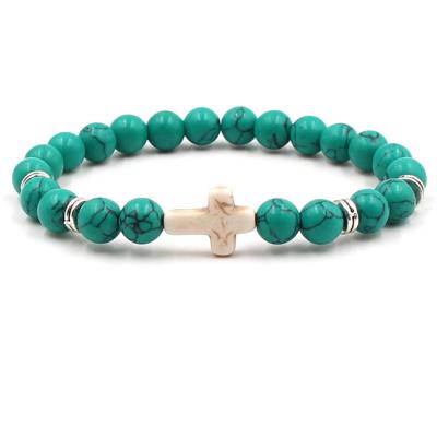 China R.GEM casual/sporty. Men's Natural Yoya 8mm Charms Bracelet 8mm Green Green Cross White Stone Beads Bracelet for sale