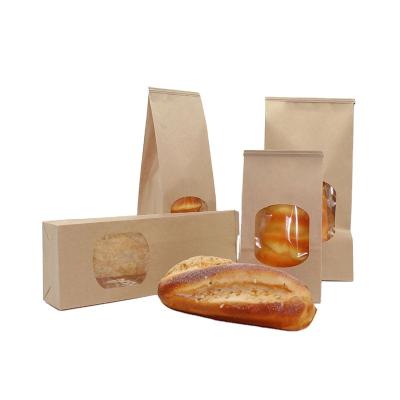 China Recyclable Square Block Flat Bottom Bakery Custom Printed Paper Bag With Transparent Window for sale