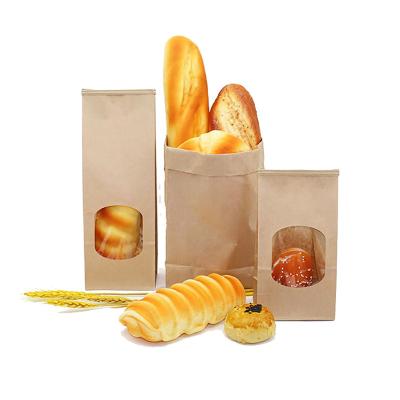 China Custom Logo Printed Bakery Paper Bag Sharp Bottom Recyclable Take Away Bread Packaging Paper Bag With Clear Window for sale