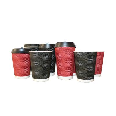 China Recycled Materials Custom Printed PE Coated Ripple Coated Disposable Double Wall 7oz Coffee Paper Cup With Lids for sale