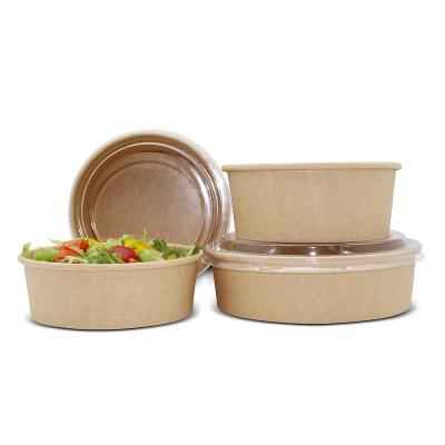 China Brown Salad Paper Bowl Wrapping Paper Biodegradable Disposable Food Container For Food Disposable Food Container for sale