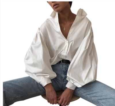 China Ladies Oversized Women Shirts Anti-pilling Fashion Lantern Long Sleeve Blouse Elegant Loose Casual Office Tops for sale