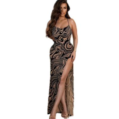 China New Arrivals Summer Women Summer Women's High Slit Printed Prom Casual Elegant Sexy Backless Maxi Dres for sale