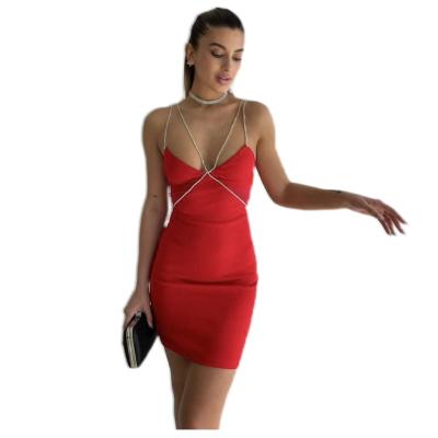 China Anti-Static Women's New Fashion Backless Cross Chain Suspenders Waist Thin Spiking Mini Dress Sexy Shorts for sale