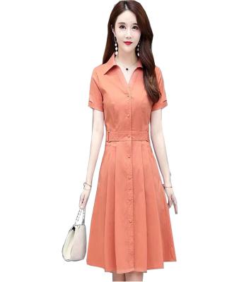 China V-Neck Breathable Pure Color Sleeve Shorts Summer Formal Minimalist Formal Dress Dress for sale