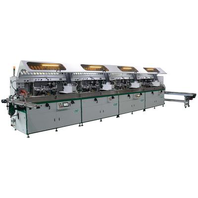 China Garment Shops Multi Colors Auto Bottle Cylinder Silk Screen Printing Machine With Auto Feeding And Auto Take Off for sale