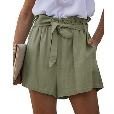 China OEM QUICK DRY Drawstring High Waist Green Belted Summer Fashion Casual Shorts Butterfly Shape Knot Light Weight Basic Hot Shorts for sale