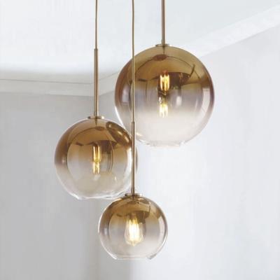 China Residential Attic Gold Glass Ball Lamp Hanglamp Modern Pendant Light Silvery Hanging Light Fixture Dining Living Room Light Fixture for sale