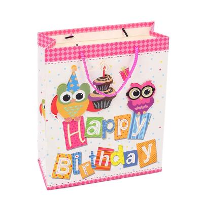 China Wholesale Eco Friendly Recyclable 3D Glitter Paper Bag Happy Birthday Party Paper Gift Bags With PP Handle for sale