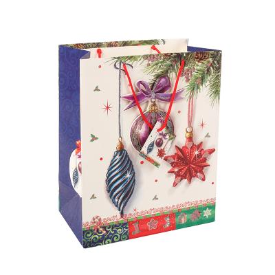 China Wholesale Eco Friendly Recyclable Glitter Paper Bag Christmas Party Gift Bags Decorative Xmas Bag With Paper Tag for sale