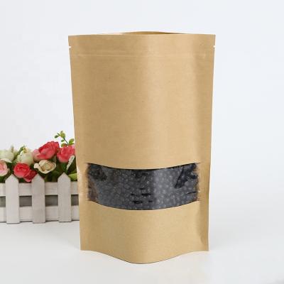 China High Quality Recyclable Greaseproof Food Grade Food Packaging Bag Stand Up Brown Kraft Paper Bag Grocery Bag With Window And Zipper for sale