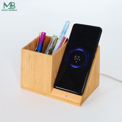 China Bamboo Mobile Phone Wireless Charger With Pen Holder Simple for sale