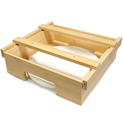 China Bamboo Kitchen Party Organizer Utensil Caddy Paper Plate and Napkin Cabinet Dispenser for sale