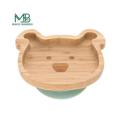 China Logotipo personalizado Círculo de alimentación de bambú para bebés Plato de animales con equipo de succión para niños Plato de cena en venta