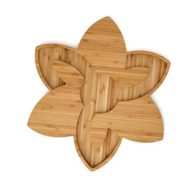 China Natural Bamboo Flower Shaped Sectional Party Platter Serving Tray for Chopping Blocks for sale