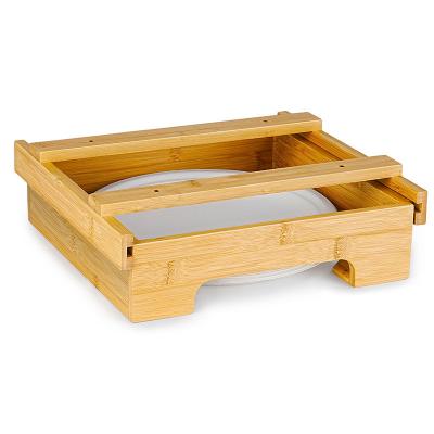 China Waterproof Bamboo Small Kitchen Shelf Storage Paper Plate Dispenser Holder 10 Inch for sale