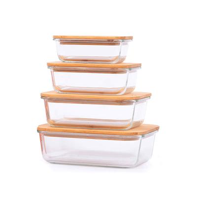 China Kitchen Square Glass Jar Lunch Box Container With Bamboo Lid Customizable and Durable for sale