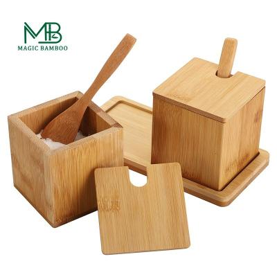 China Direct from Complete Natural Bamboo Salt Spice Box 17x7.1x8.2cm with Lid Spoon and Tray for sale